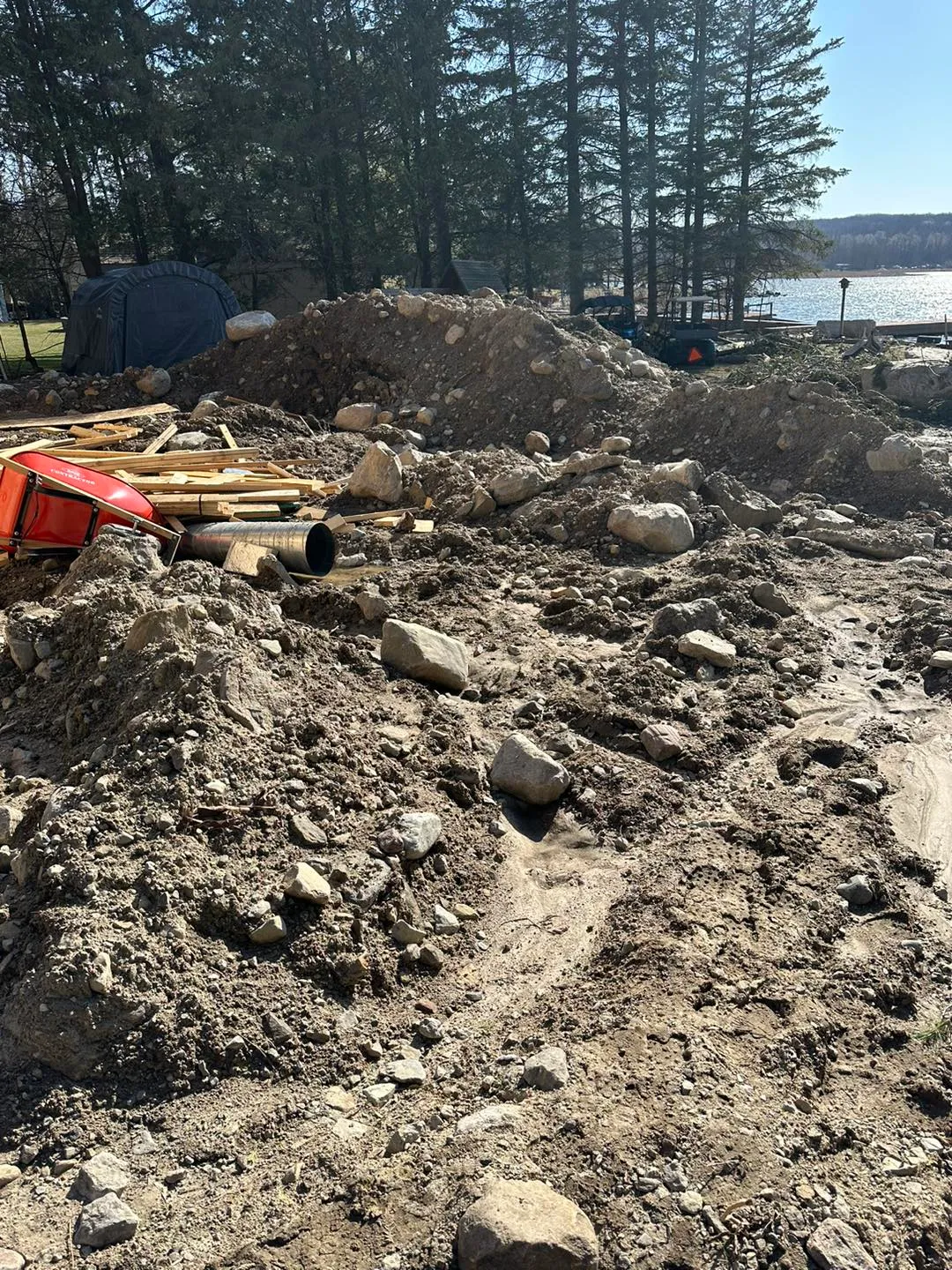 Excavation work underway on a lakeside property
